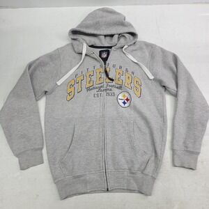Pittsburgh Steelers Hoodie NFL Team Apparel Gray Full Zip Sweatshirt Mens Sz S